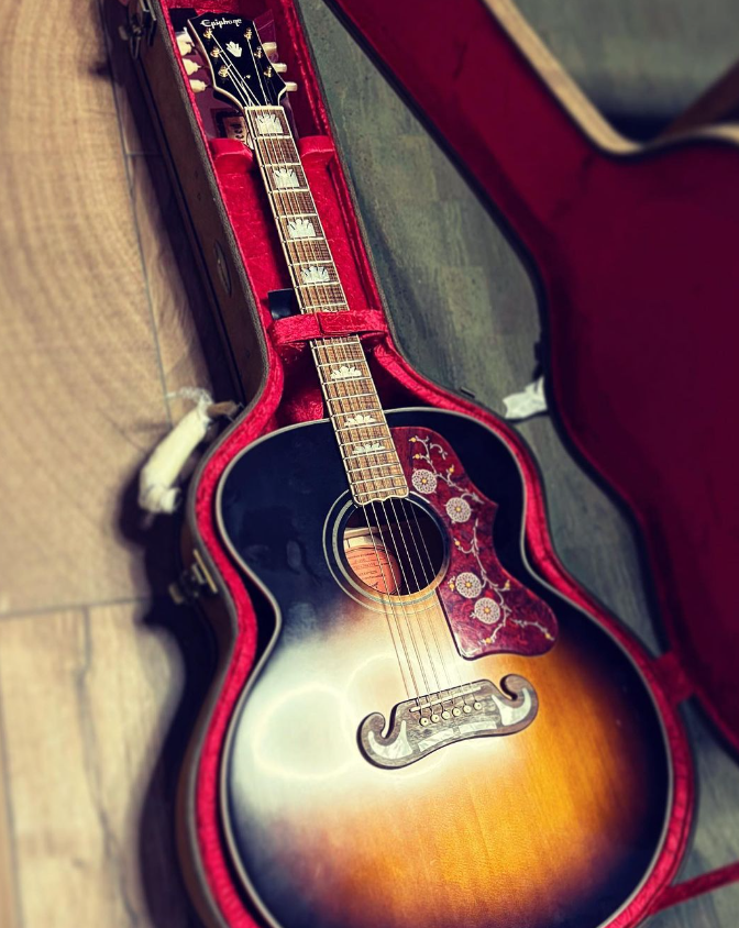 The Epiphone J-200 EC is one of the more popular mini jumbo acoustic guitars.