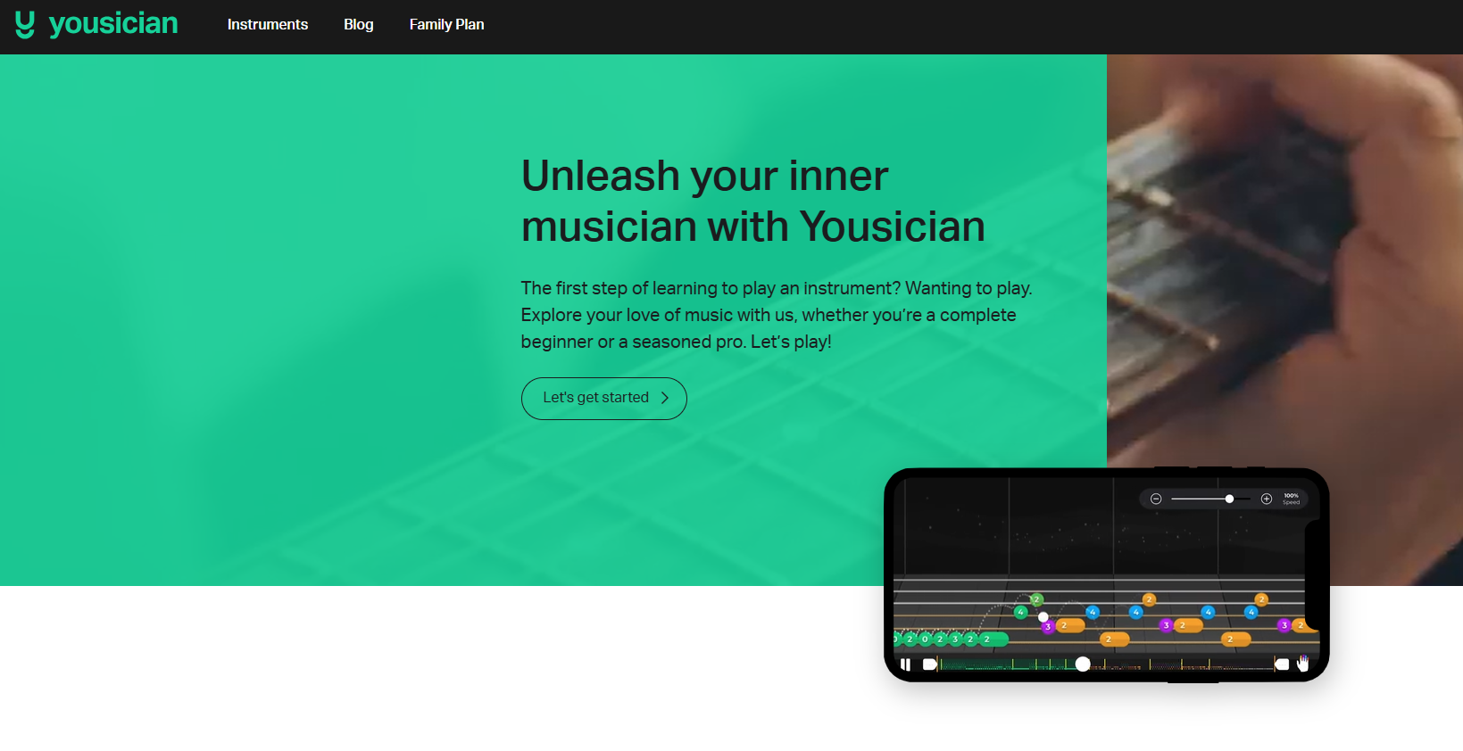 The Yousician home page as of 2025.
