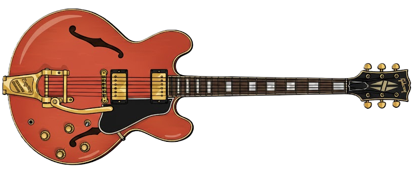 One of Noel's most consistent guitars, a Gibson ES-335 with a Bigsby. One of Noel's most consistent guitars, a Gibson ES-335 with a Bigsby.
