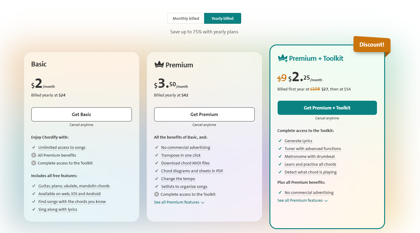 Chordify Premium Yearly Pricing